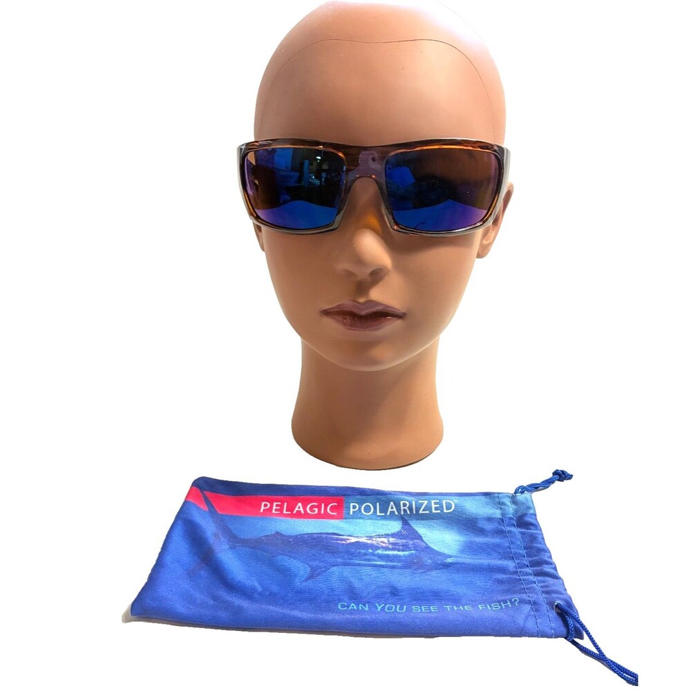 Pelagic The Mack Polarized Blue Lens Tortoise Wrap Sunglasses Fishing Outdoors